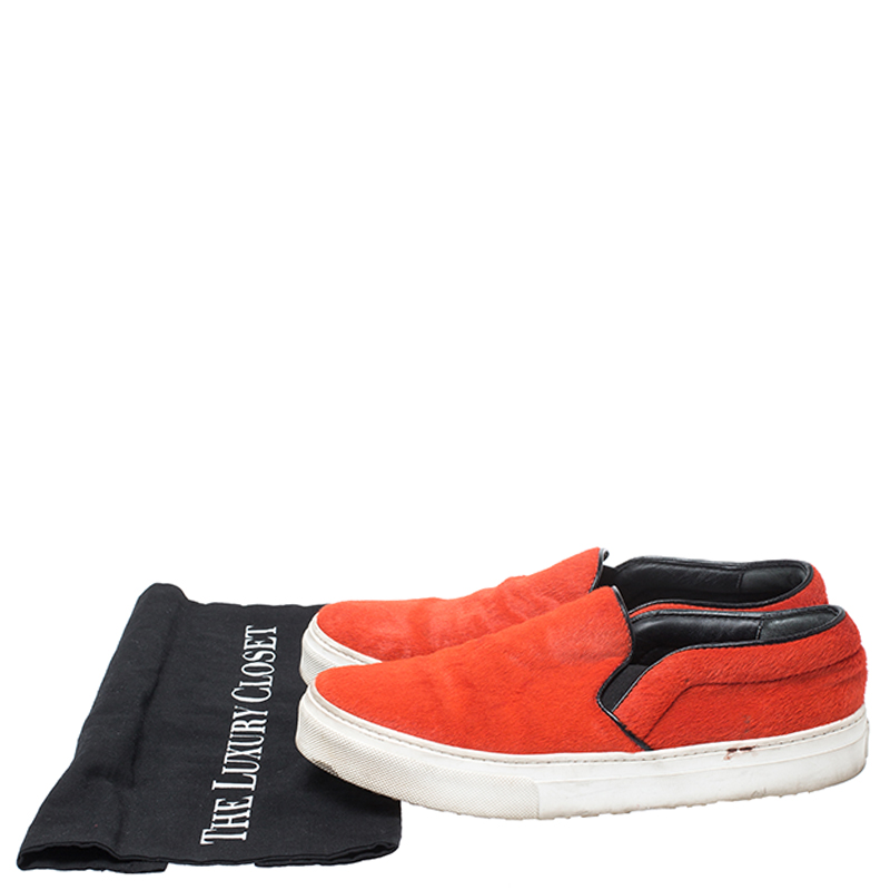 Pre-owned Celine Orange Calfhair Slip On Sneakers Size 38