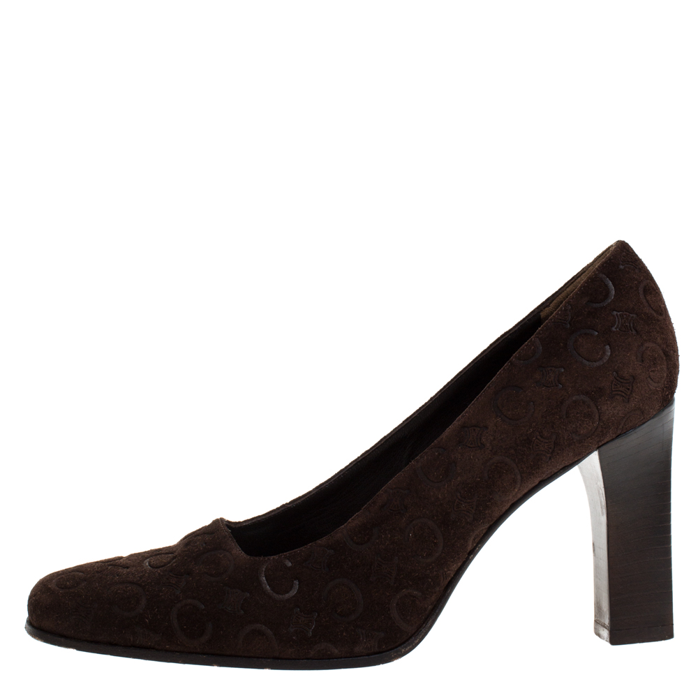 

Celine Brown Suede Leather Block Heel Pumps Size