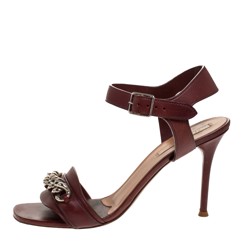 

Celine Burgundy Leather Chain Detail Ankle Strap Sandals Size