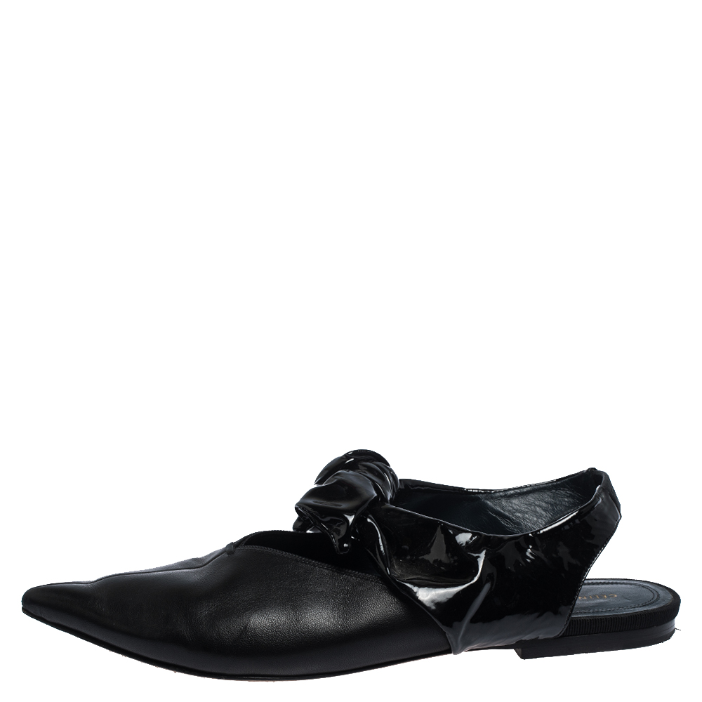 

Celine Black Leather Knot Pointed Toe Slingback Flat Sandals Size