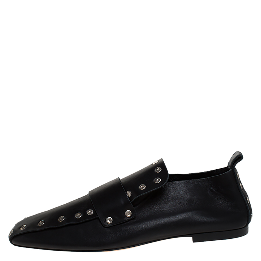 

Celine Black Leather Rivet Studs Loafers Size