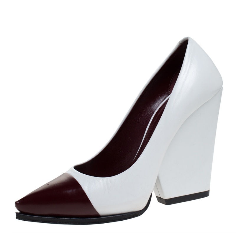 Pre Owned حذاء كعب عالي روكي سيلين مقدمة جلد عنابي / ابيض مقاس 6