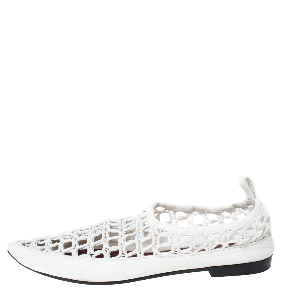 

Celine White Woven Rope and Leather Pointed Toe Flats Size