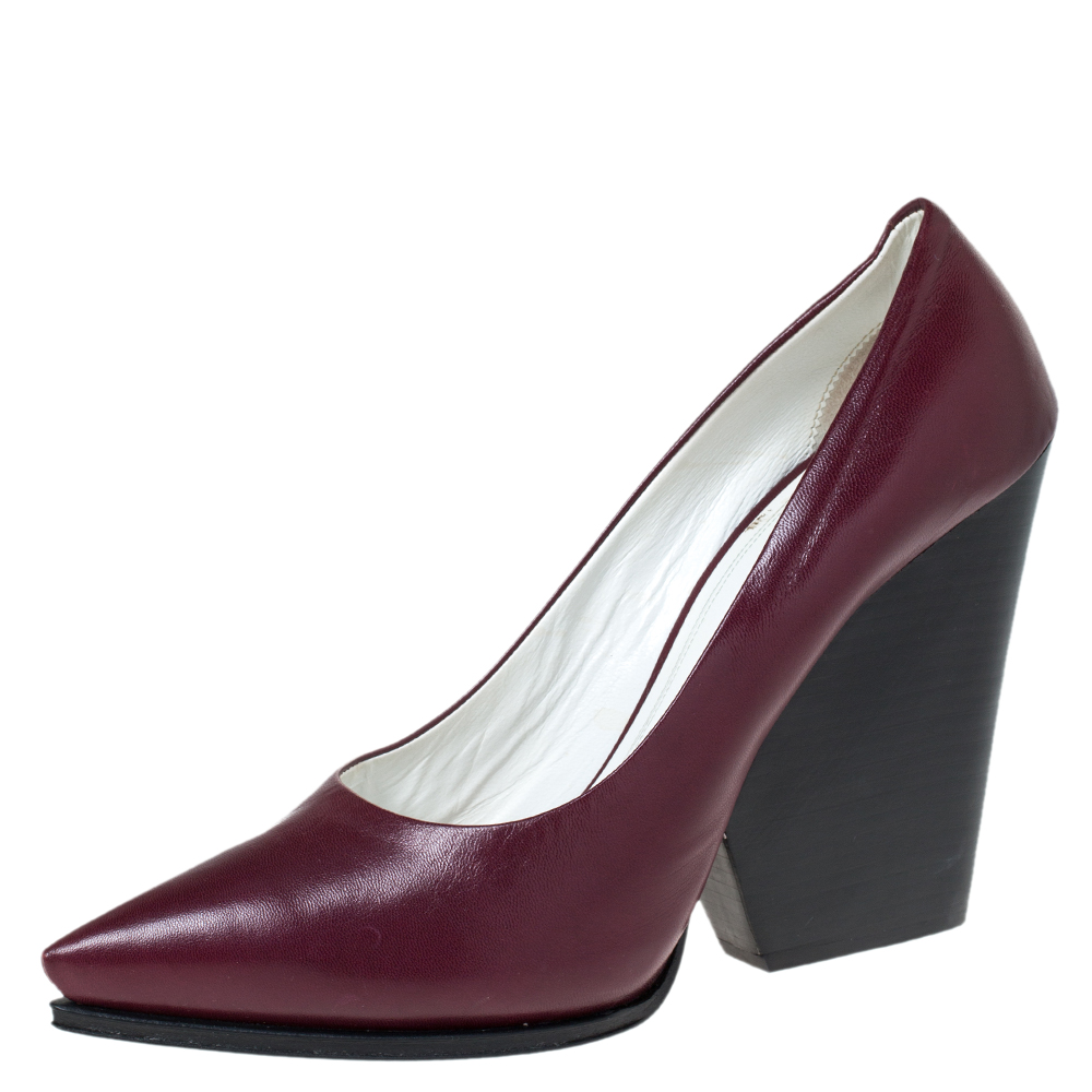 Pre Owned Celine Burgundy Leather Pointed Toe Wedge Pumps Size 41