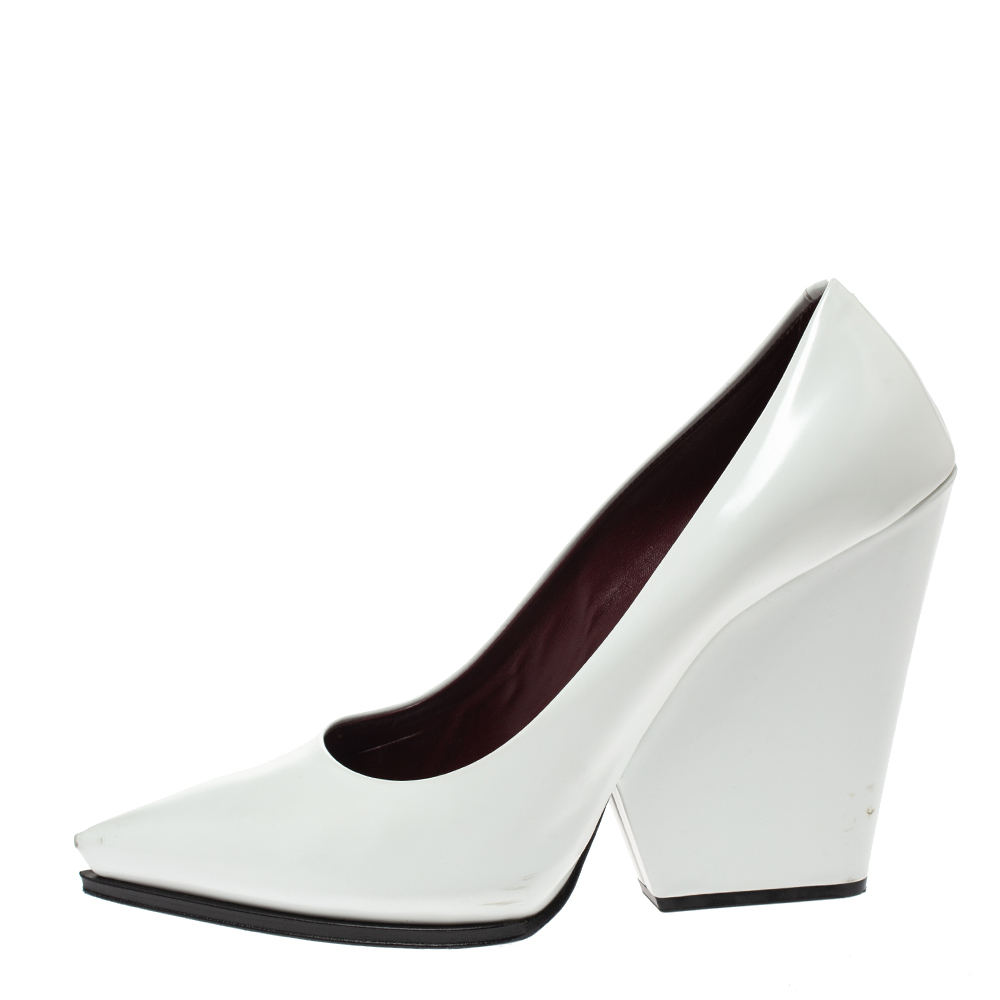 

Celine White Leather Pointed Toe Wedge Pumps Size