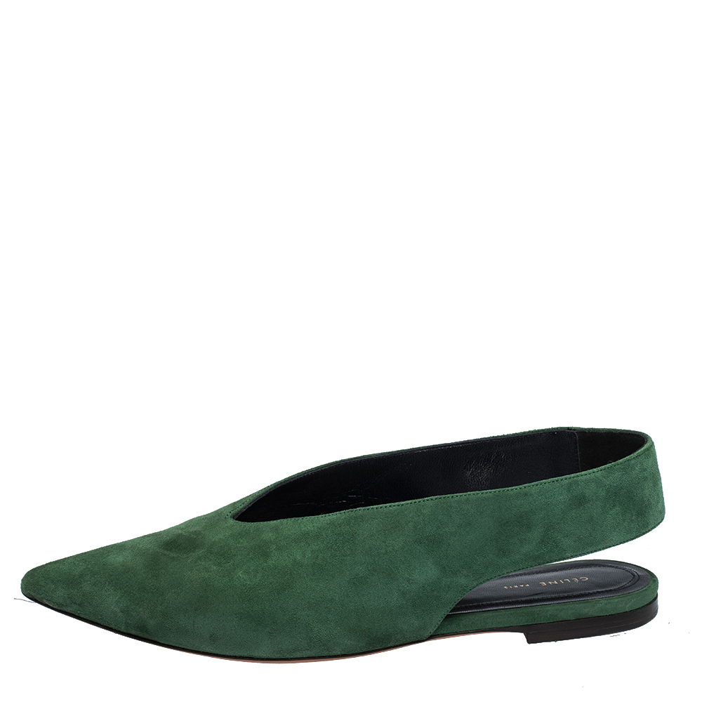 

Celine Green Suede V Cut Pointed Toe Flats Size