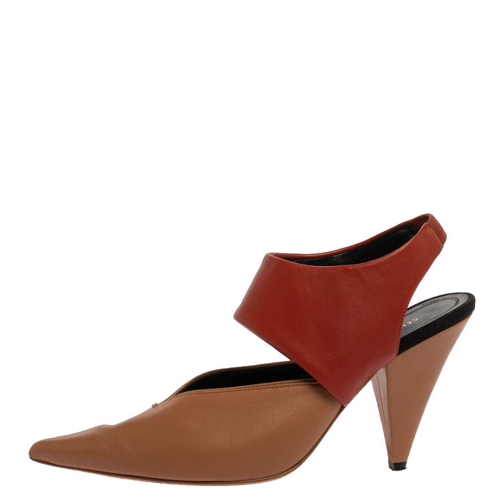 

Celine Beige/Brown Leather Slingback Pointed Toe Sandals Size