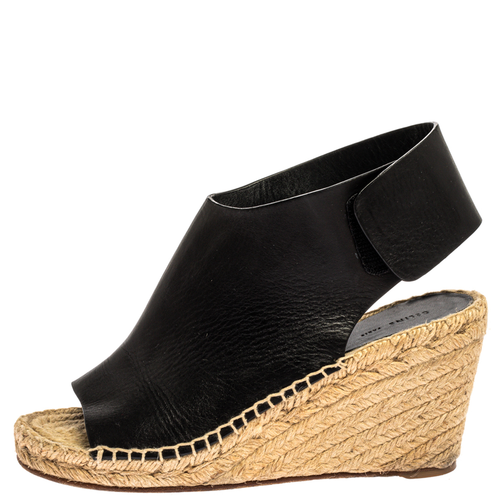 

Celine Black Leather Open Toe Espadrilles Wedge Sandals Size