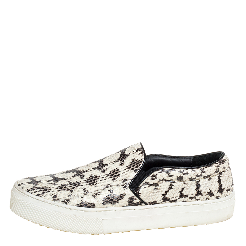 

Celine White/Brown Python Leather Slip On Sneakers Size