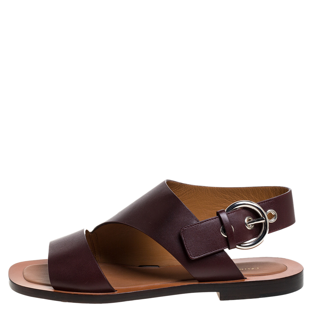 

Celine Brown Leather Buckle Detail Flat Sandals Size