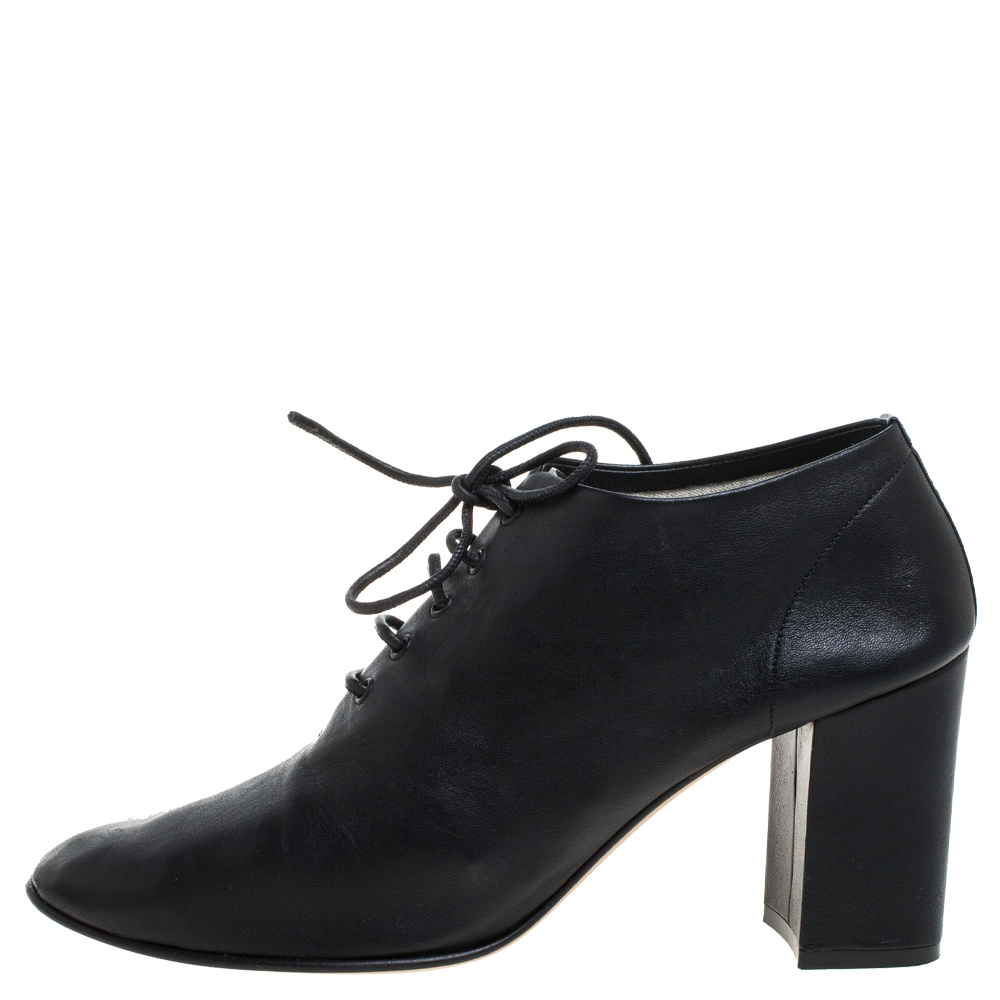 

Celine Black Leather Block Ankle Booties Size