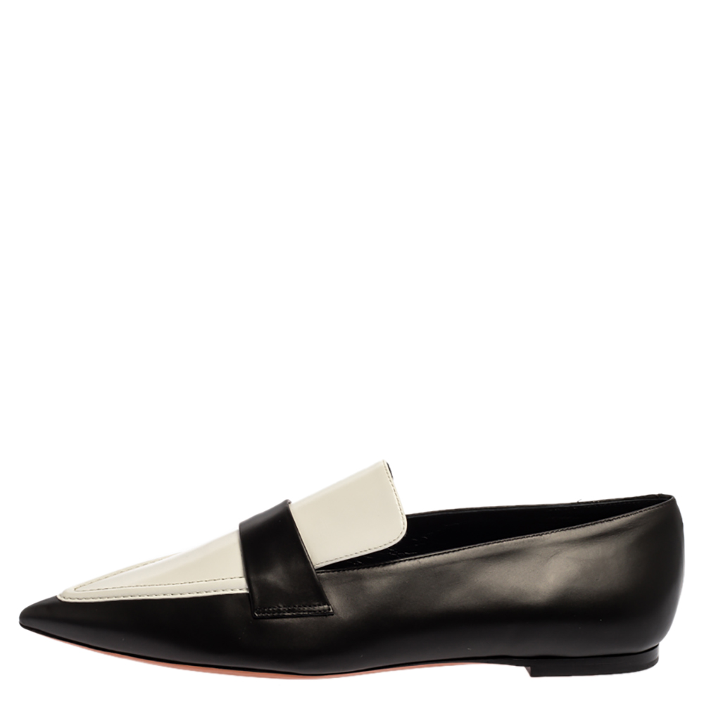 

Celine Monochrome Leather Pointed Toe Slip On Loafers Size, Black