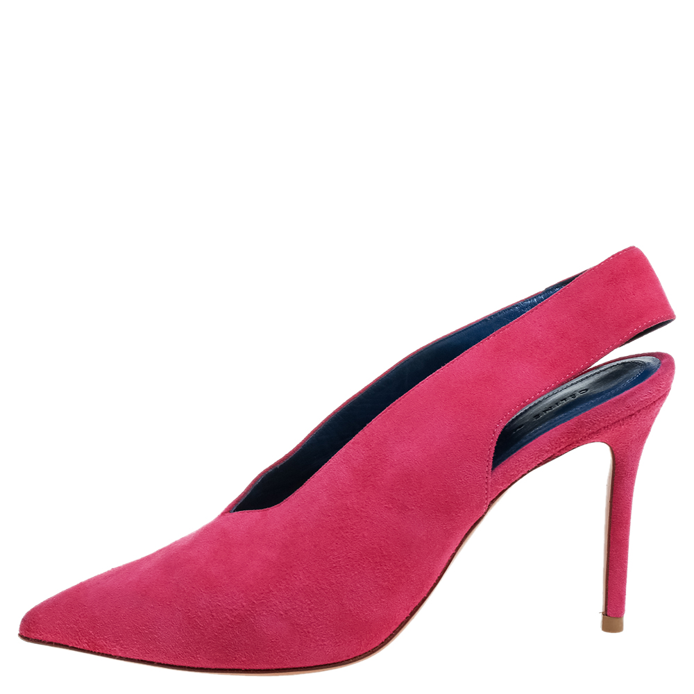 

Celine Pink Suede V Neck Slingback Sandals Size
