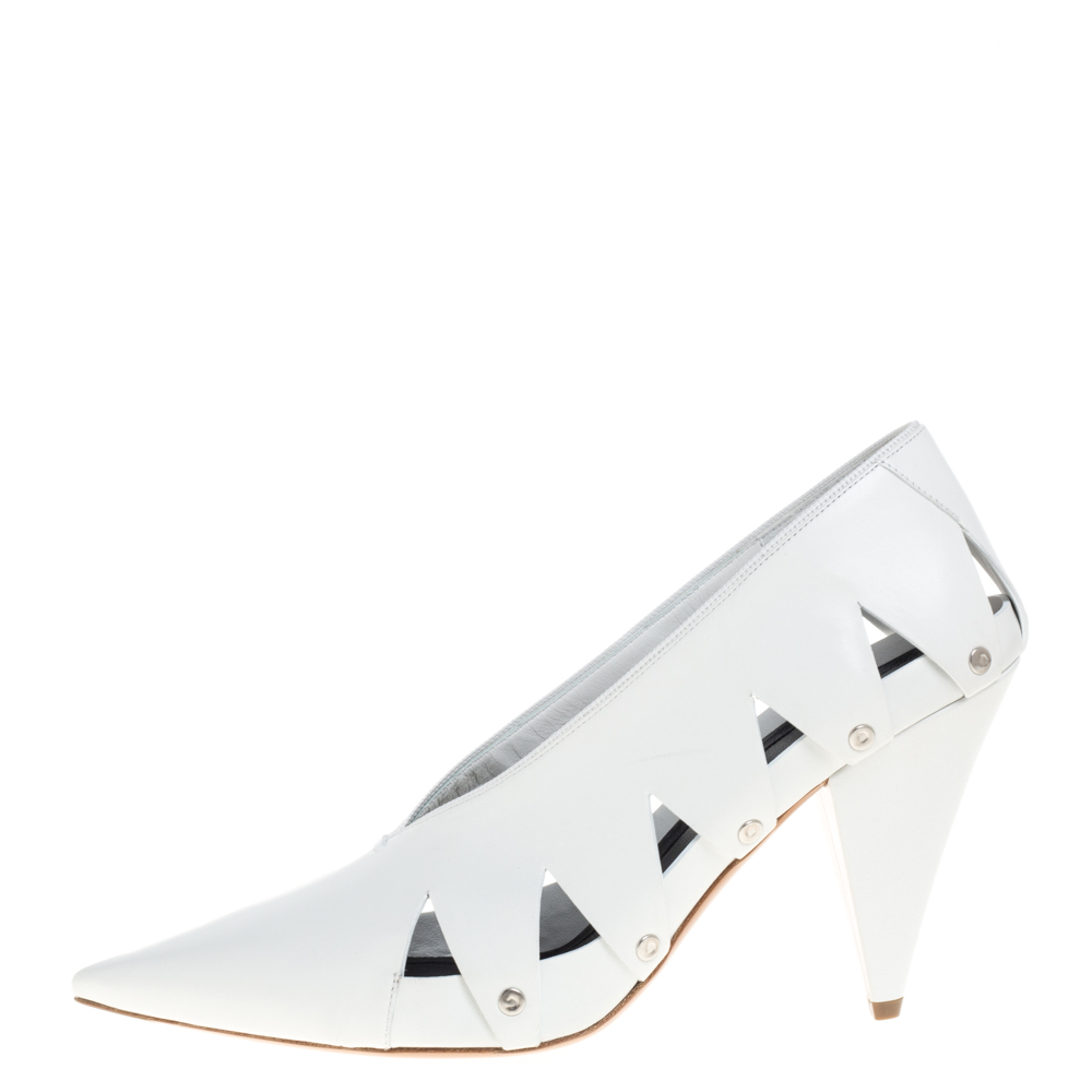 

Celine White Leather V-Neck Cutout Pumps Size