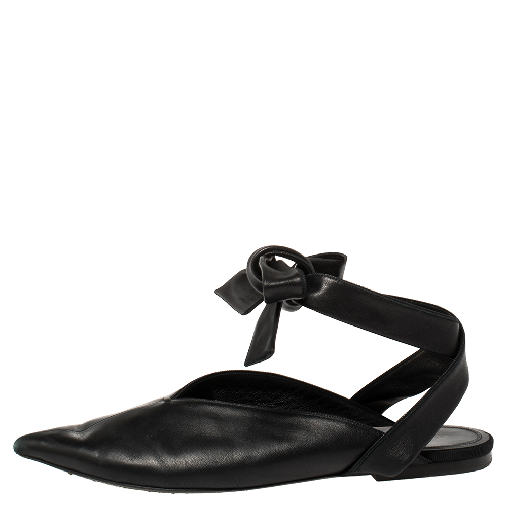 

Celine Black Leather V Neck Pointed Ankle Wrap Mules Size