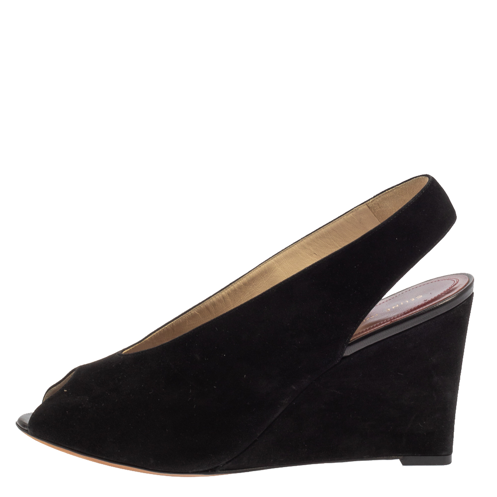 

Celine Black Suede Wedge Slingback Sandals Size