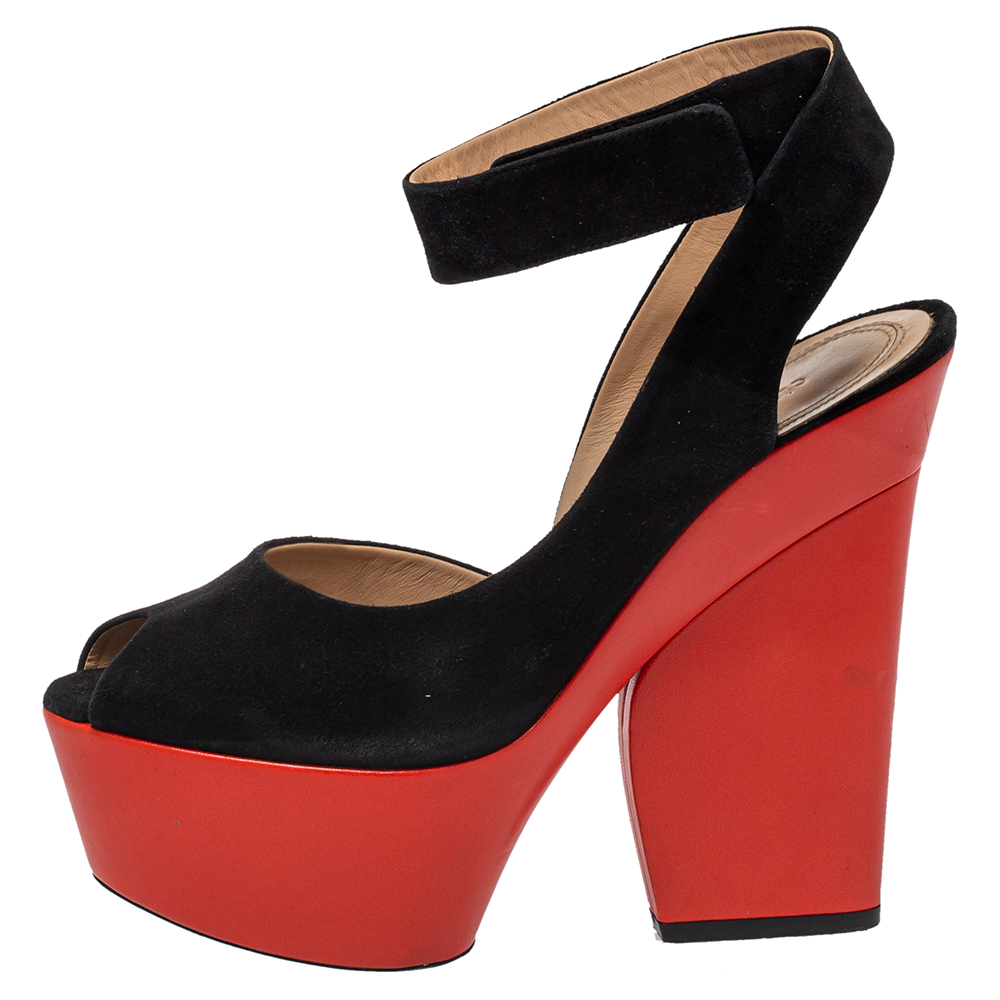 

Celine Black/Orange Suede Peep Toe Platform Sandals Size