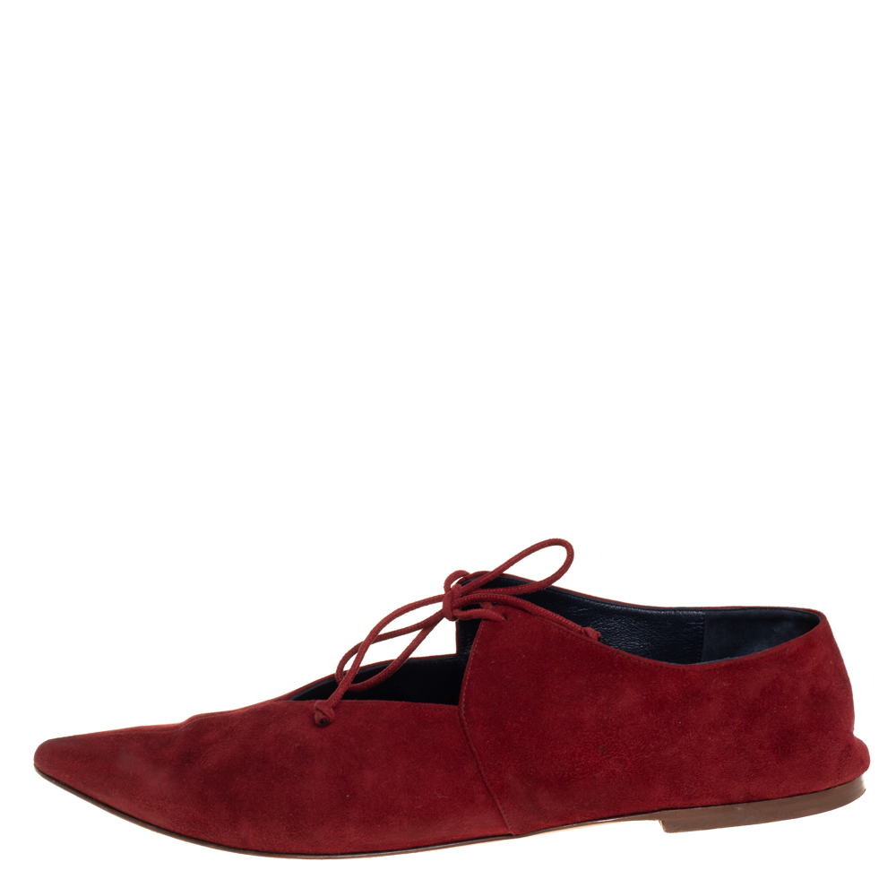 

Céline Burgundy Suede V Lace Up Flats Size