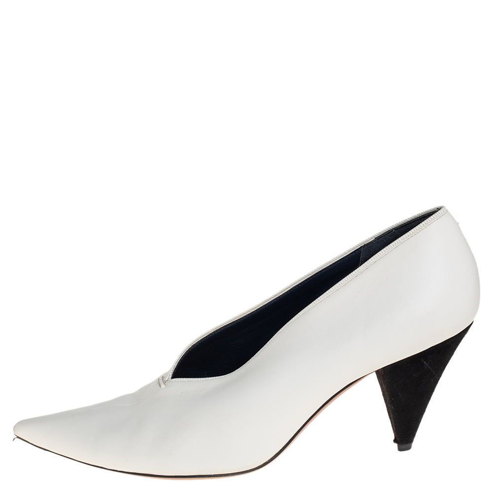 

Celine White Leather V-Neck Pointed Toe Pumps Size