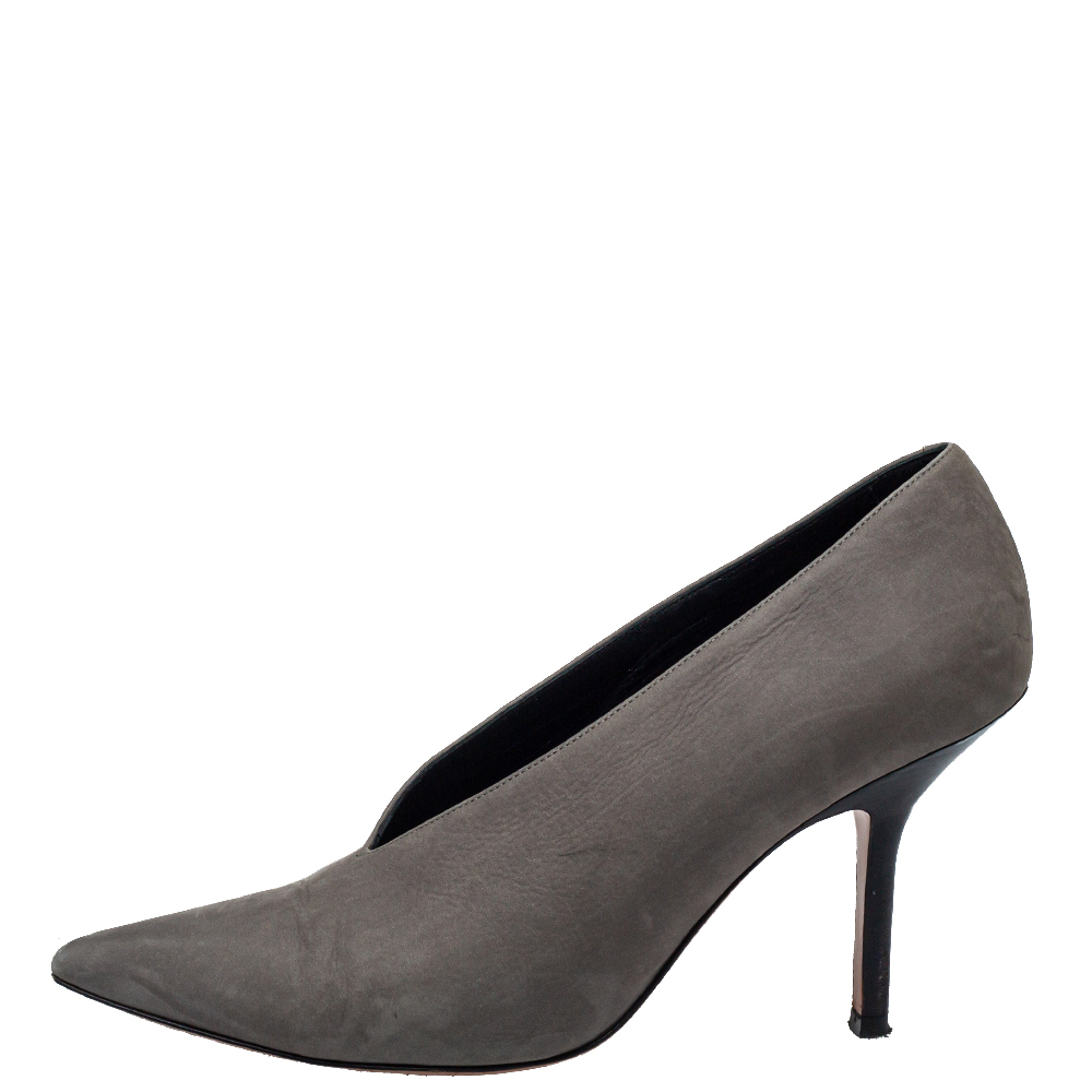 

Celine Grey Leather V-Neck Pumps Size