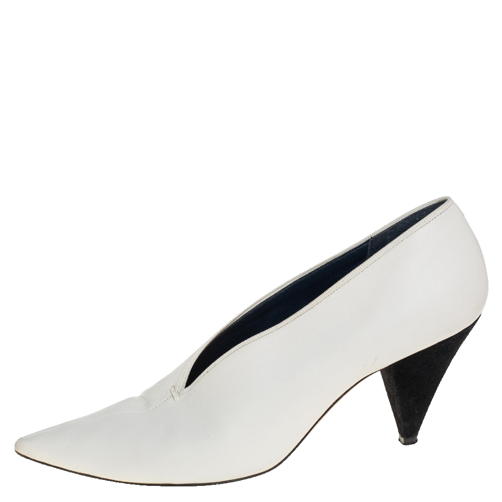 

Celine White Leather V-Neck Pointed Toe Pumps Size