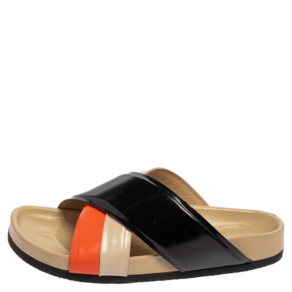 

Celine Multicolor Leather Cross Strap Flat Slide Sandals Size