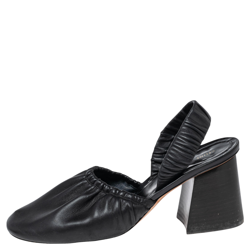 

Céline Black Leather Slingback Block Heel Sandals Size