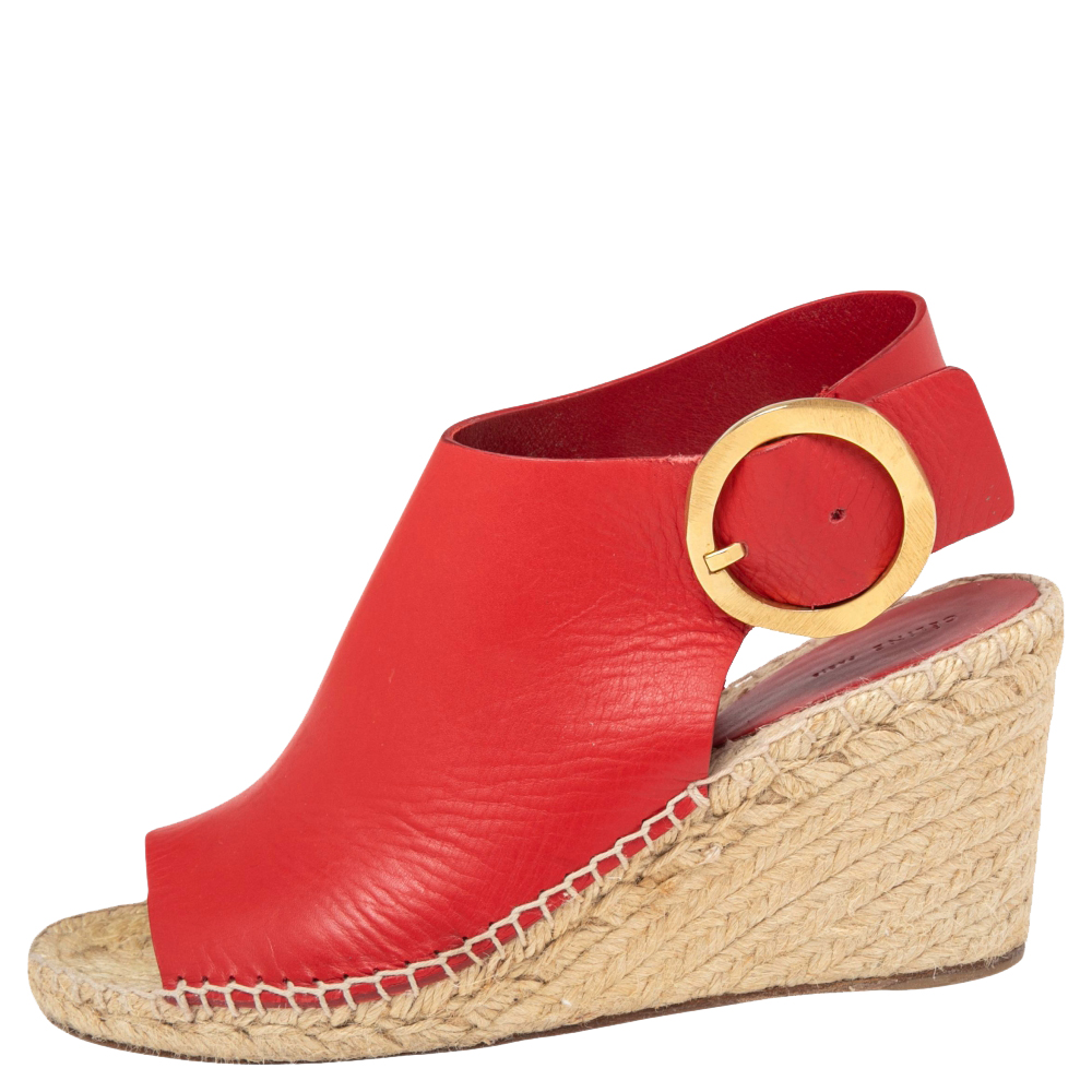 

Celine Red Leather Open Toe Espadrille Wedge Sandals Size