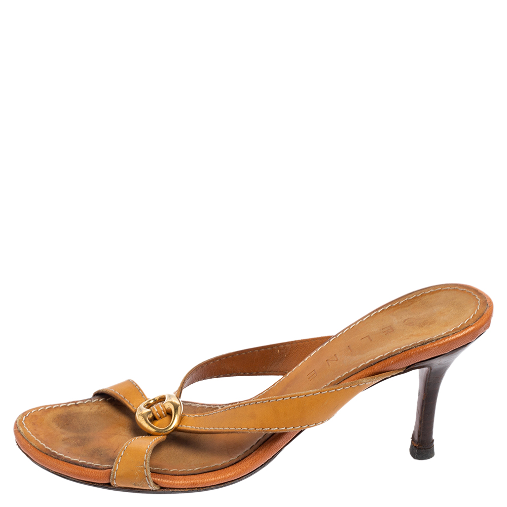 

Celine Tan Leather Buckle Mule Sandals Size