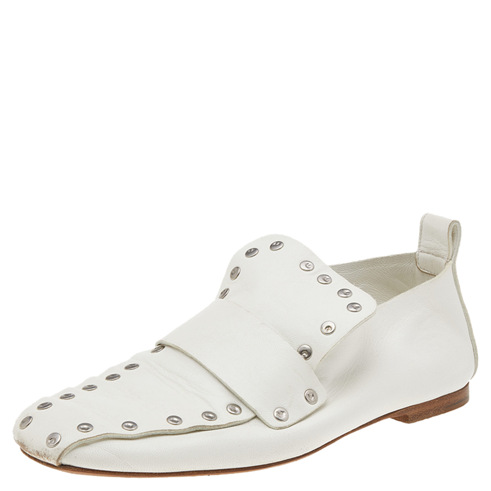 

Celine White Leather Rivet Studs Loafers Size