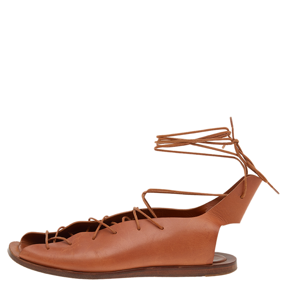 

Celine Brown Leather Ankle Strap Flat Sandals Size