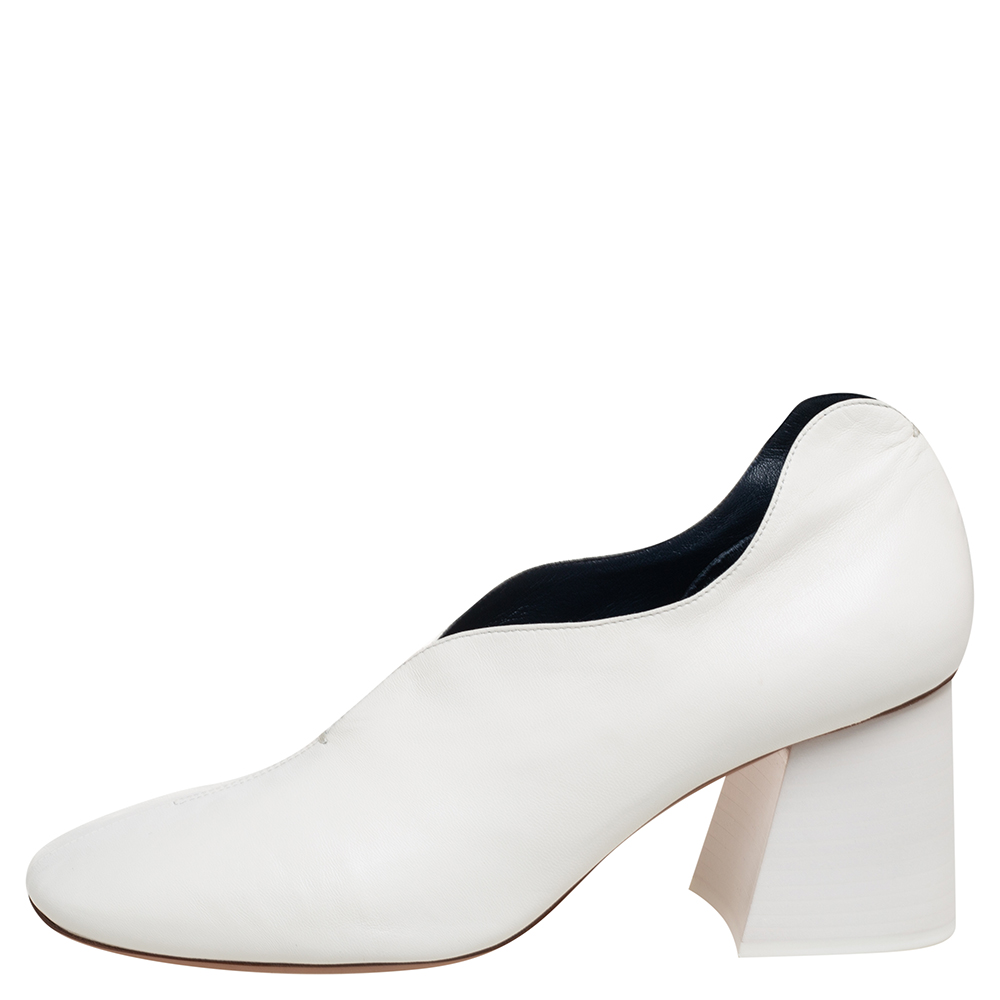 

Celine White Leather V-Neck Block Heel Pumps Size