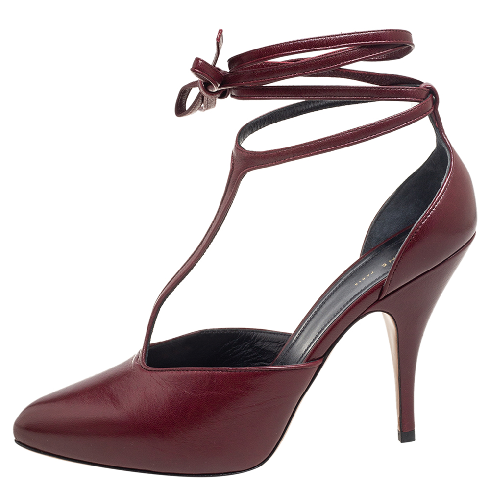 

Celine Burgundy Leather Night Out T-Strap Ankle Wrap Sandals Size