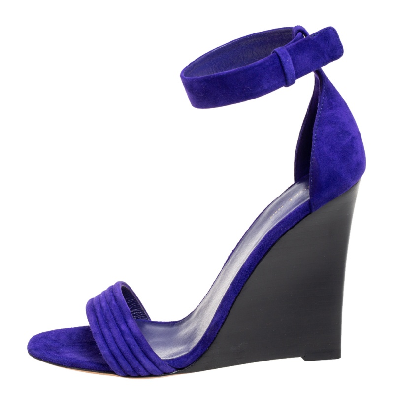 

Cèline Blue Suede Ankle Strap Wedge Sandals Size