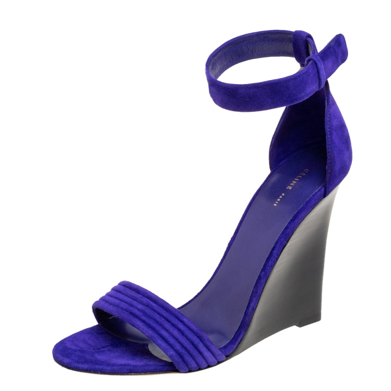 مطبعي تسرب قطري  Pre-owned Celine Cèline Blue Suede Ankle Strap Wedge Sandals Size 39  | ModeSens