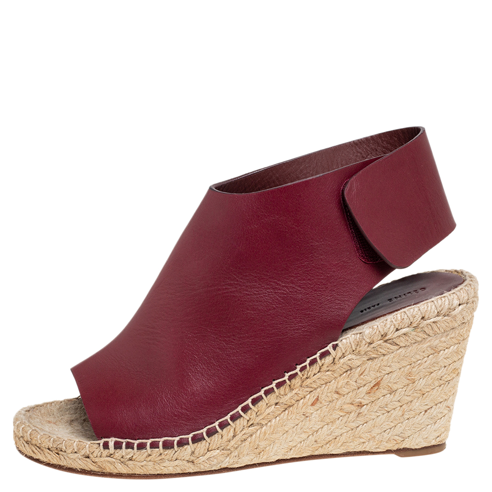 

Celine Burgundy Leather Open Toe Espadrille Wedge Sandals Size