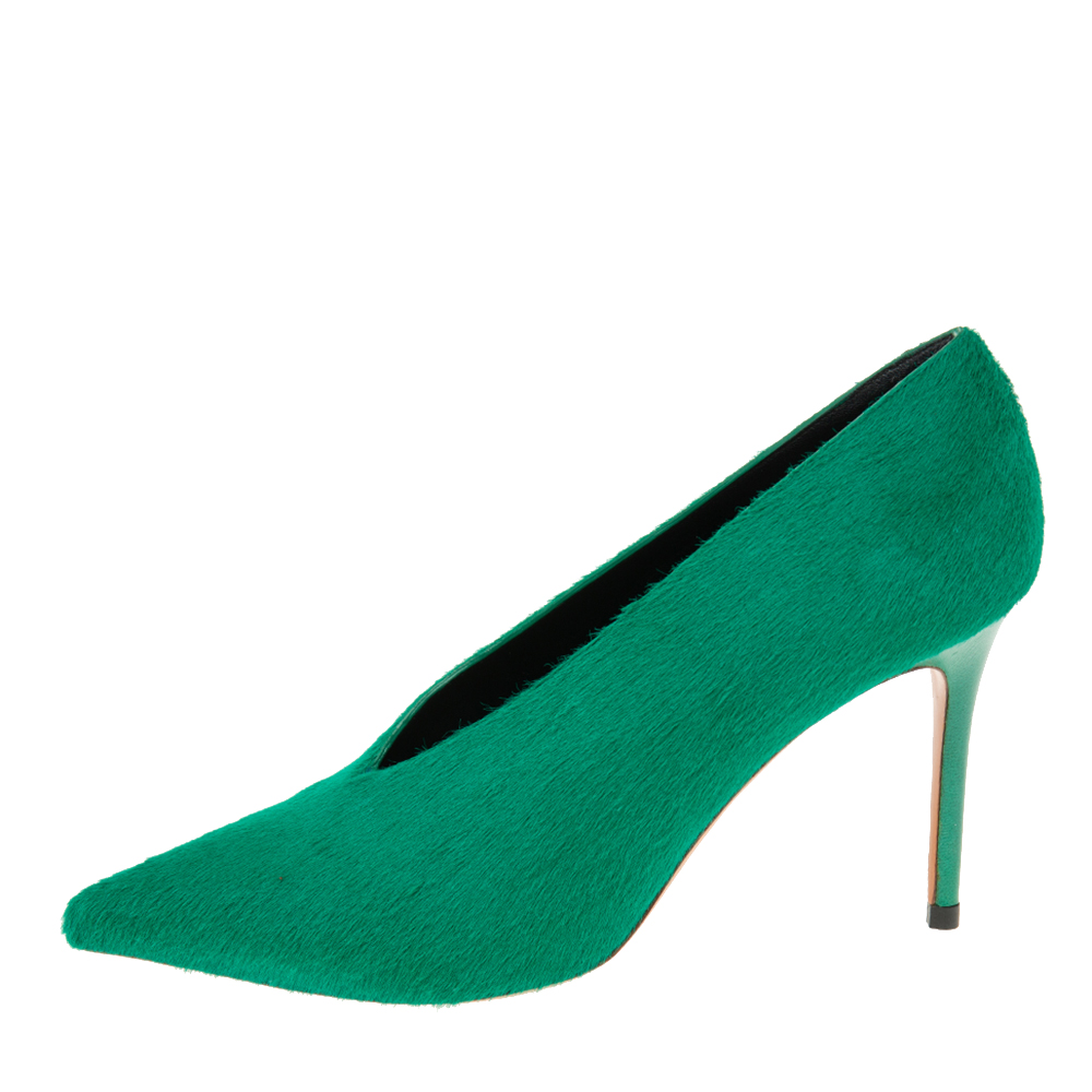 

Celine Green Pony Hair V Neck Pointed Toe Pumps Size