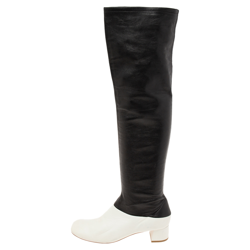 

Celine White/Black Leather Knee Length Boots Size