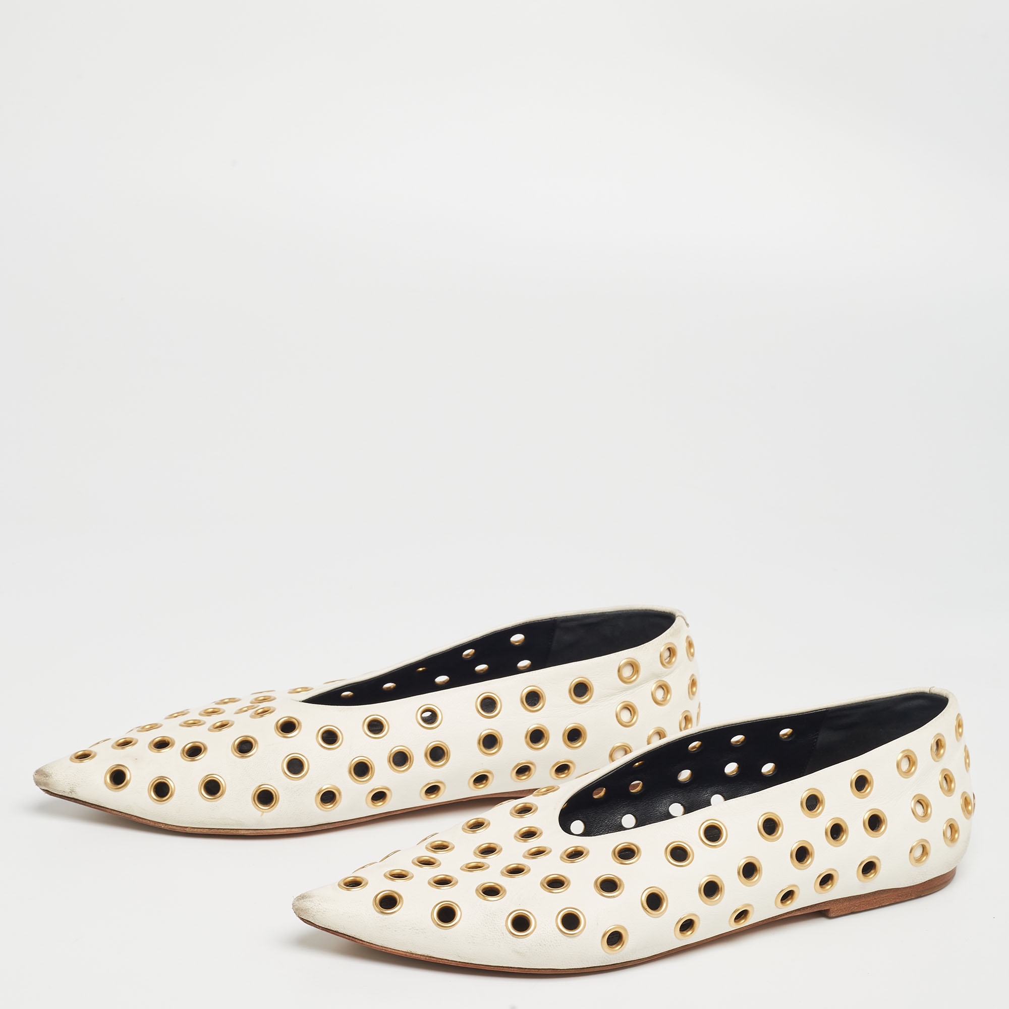 

Celine Off-White Leather Eyelet Detail Ballet Flats Size