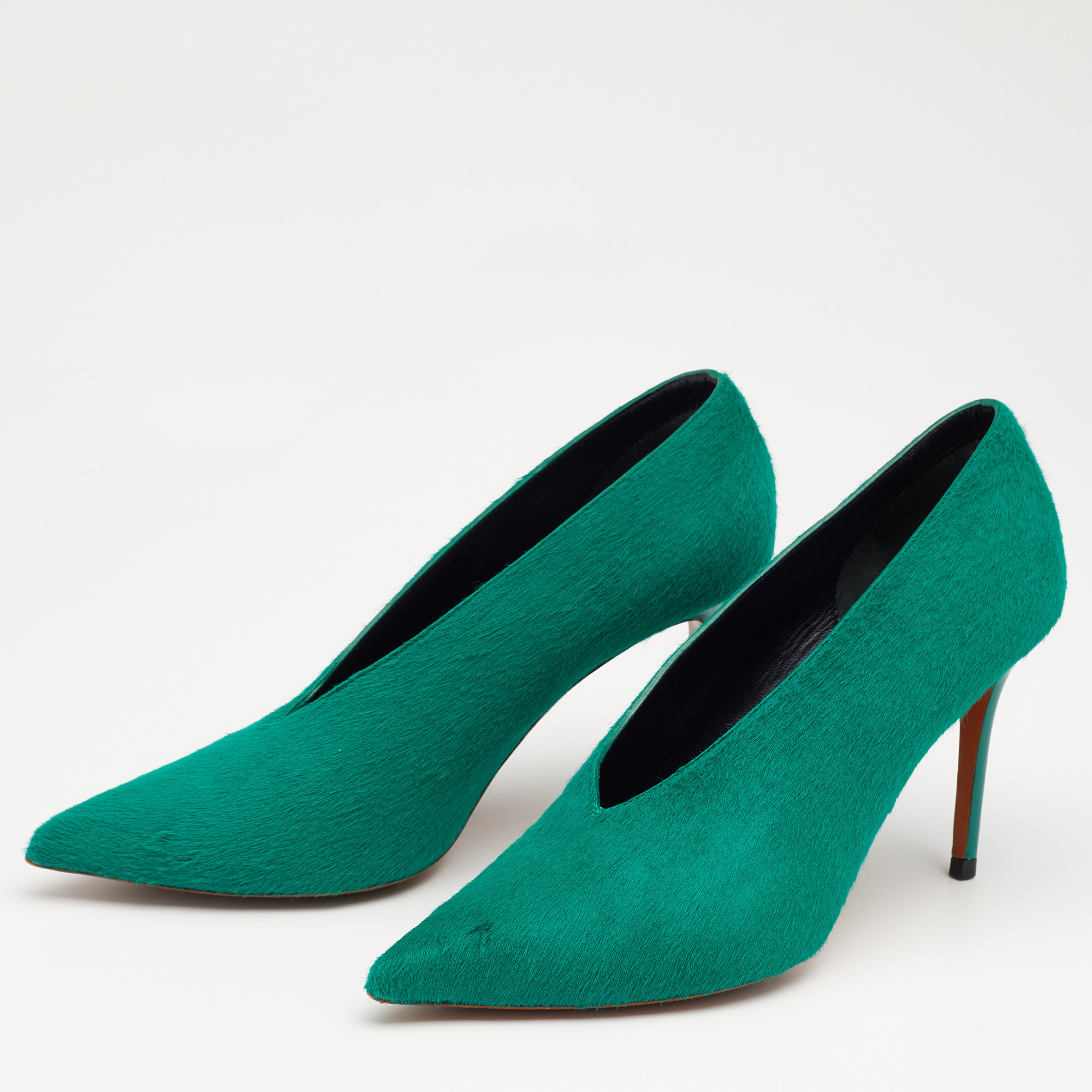 

Celine Green Calf Hair V Neck Pointed Toe Pumps Size