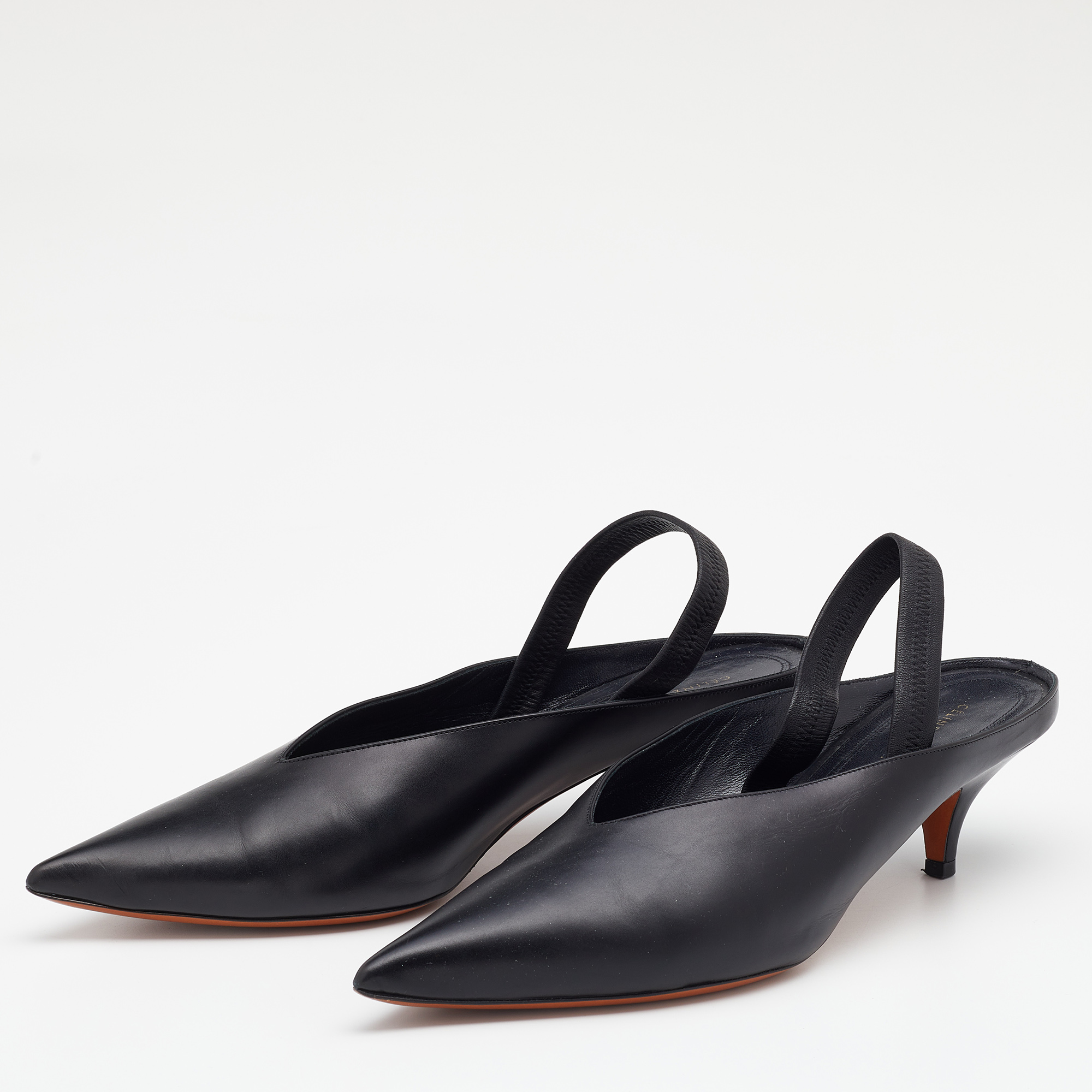 

Celine Black Leather V Neck Slingback Sandals Size