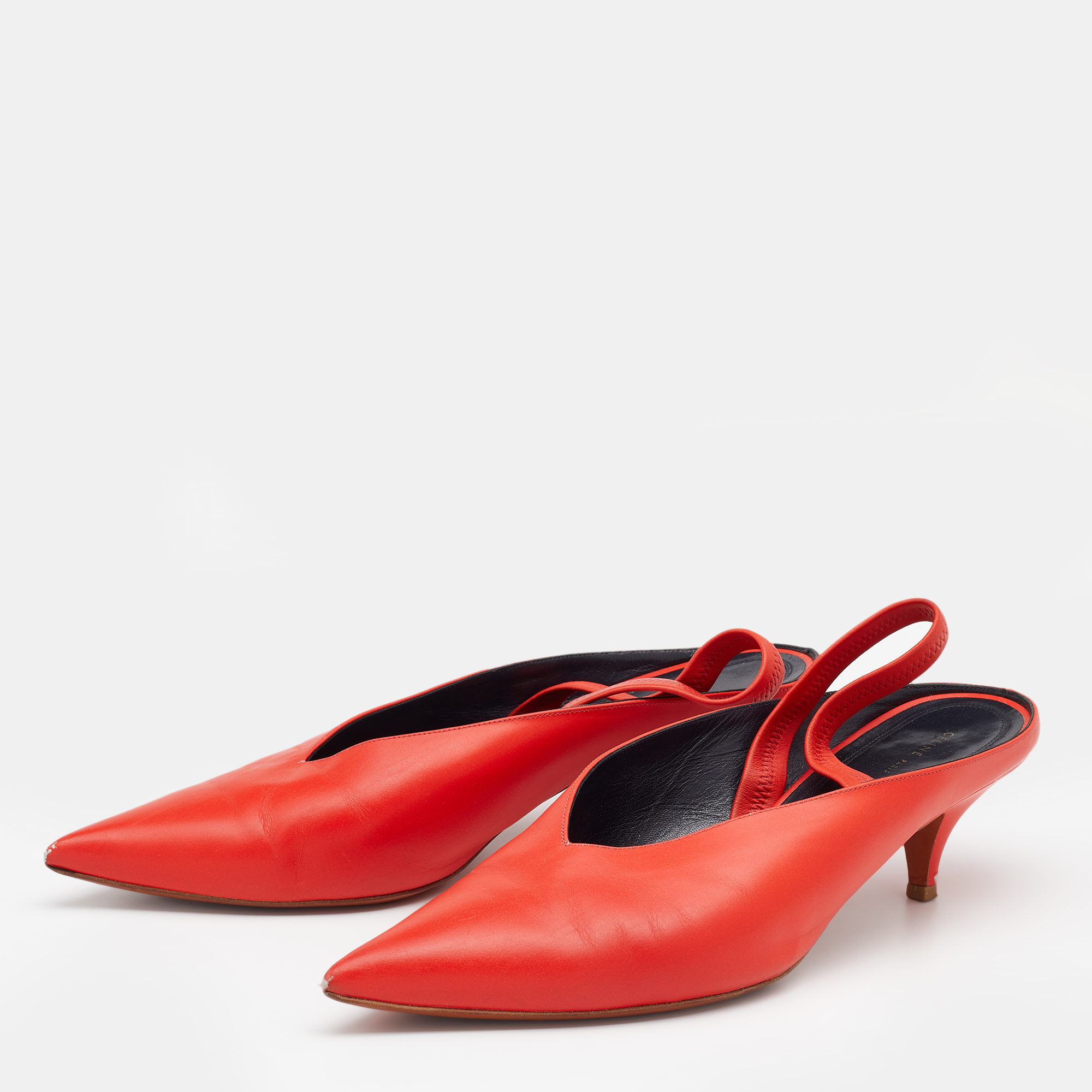 

Celine Red Leather V Neck Slingback Sandals Size