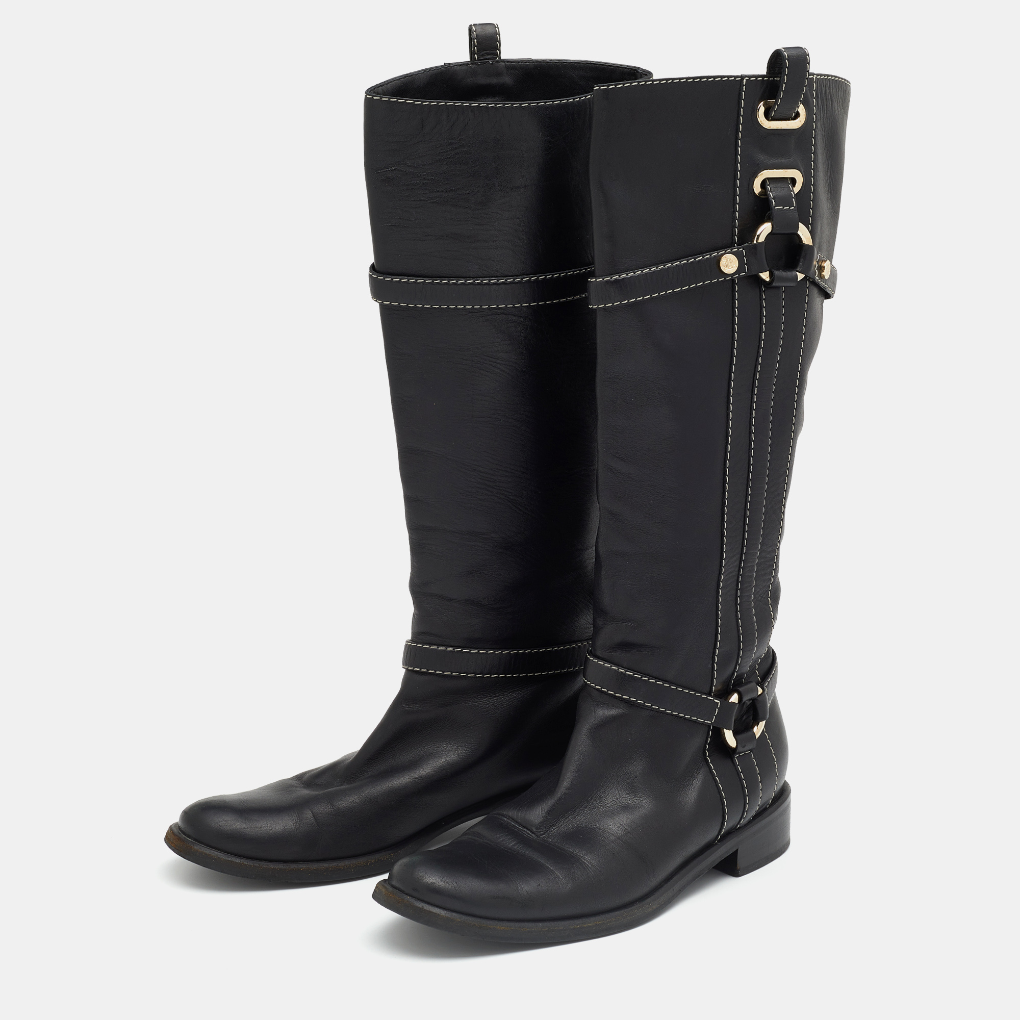 

Celine Black Leather Mid Calf Boots Size