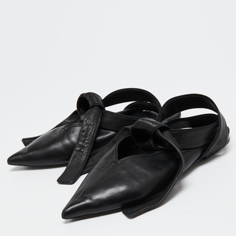 

Celine Black Leather V Neck Ankle Tie Flat Mules Size
