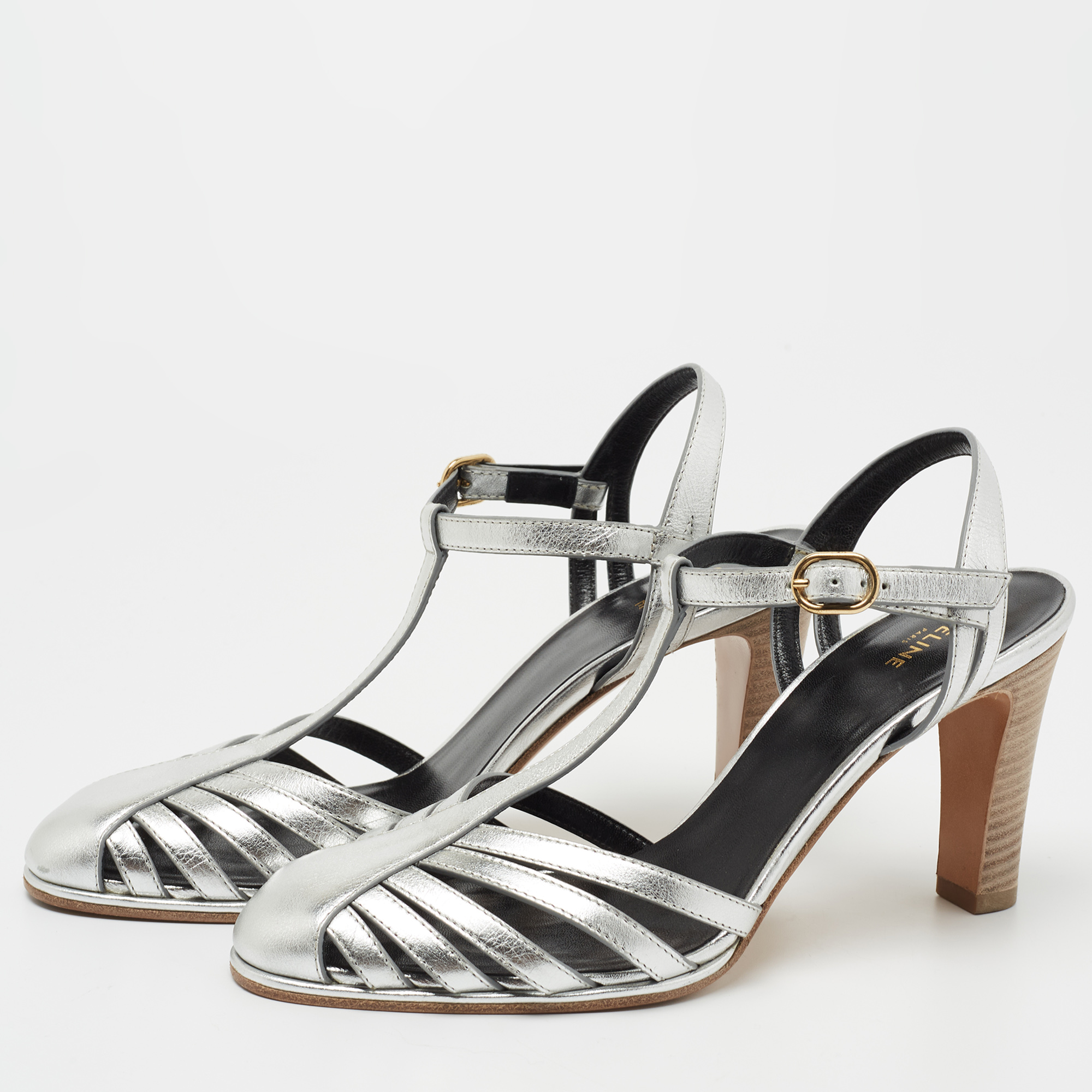 

Celine Silver Leather Ankle Strap Pumps Size