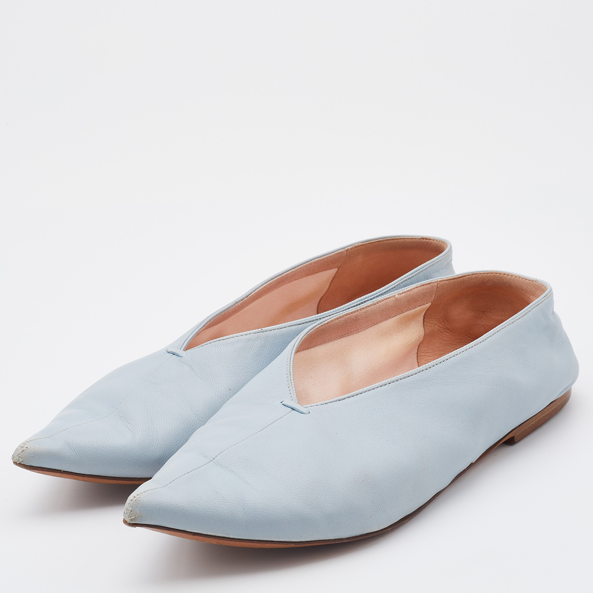 

Celine Light Blue Leather V-Neck Ballet Flats Size