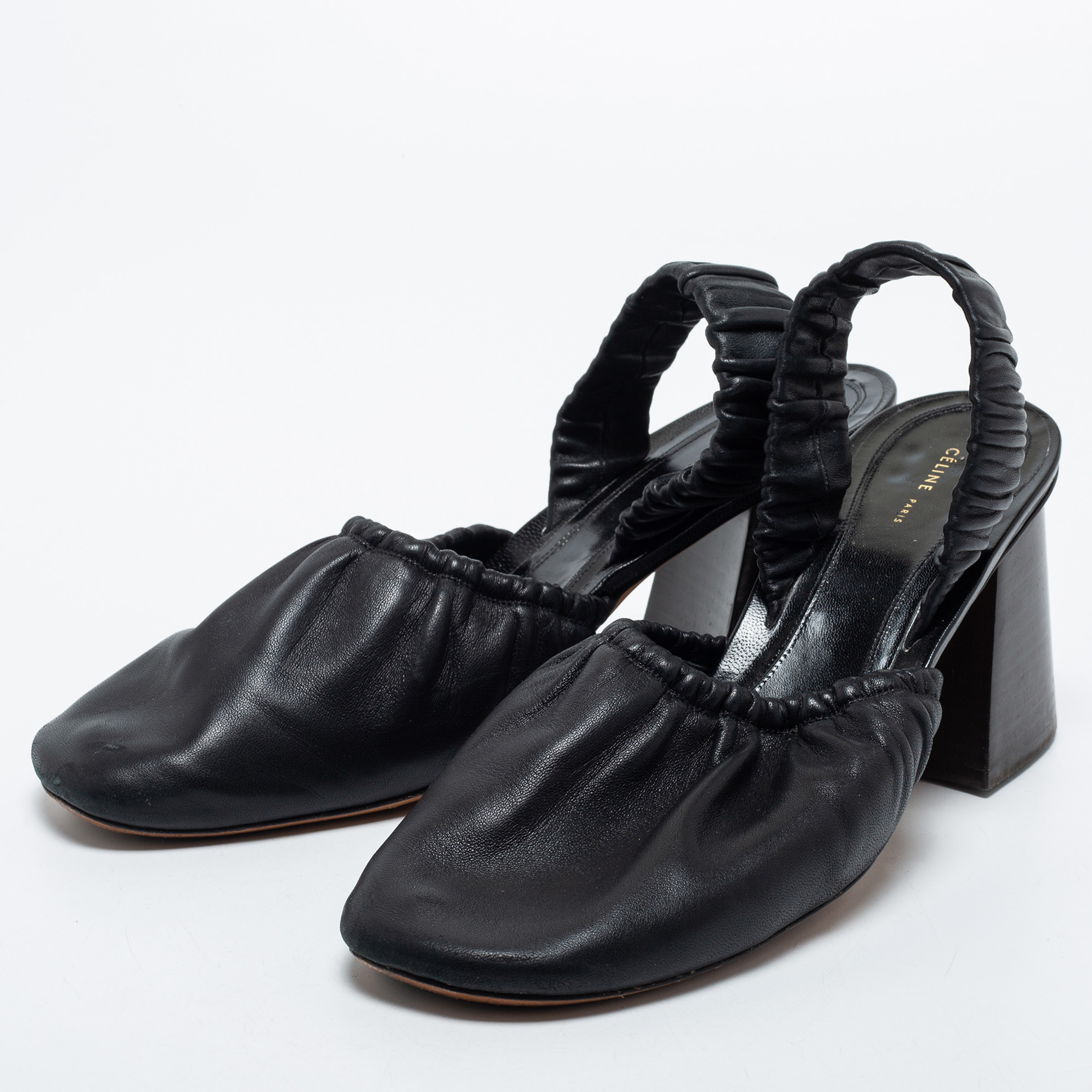 

Céline Black Leather Block Heel Sandals Size