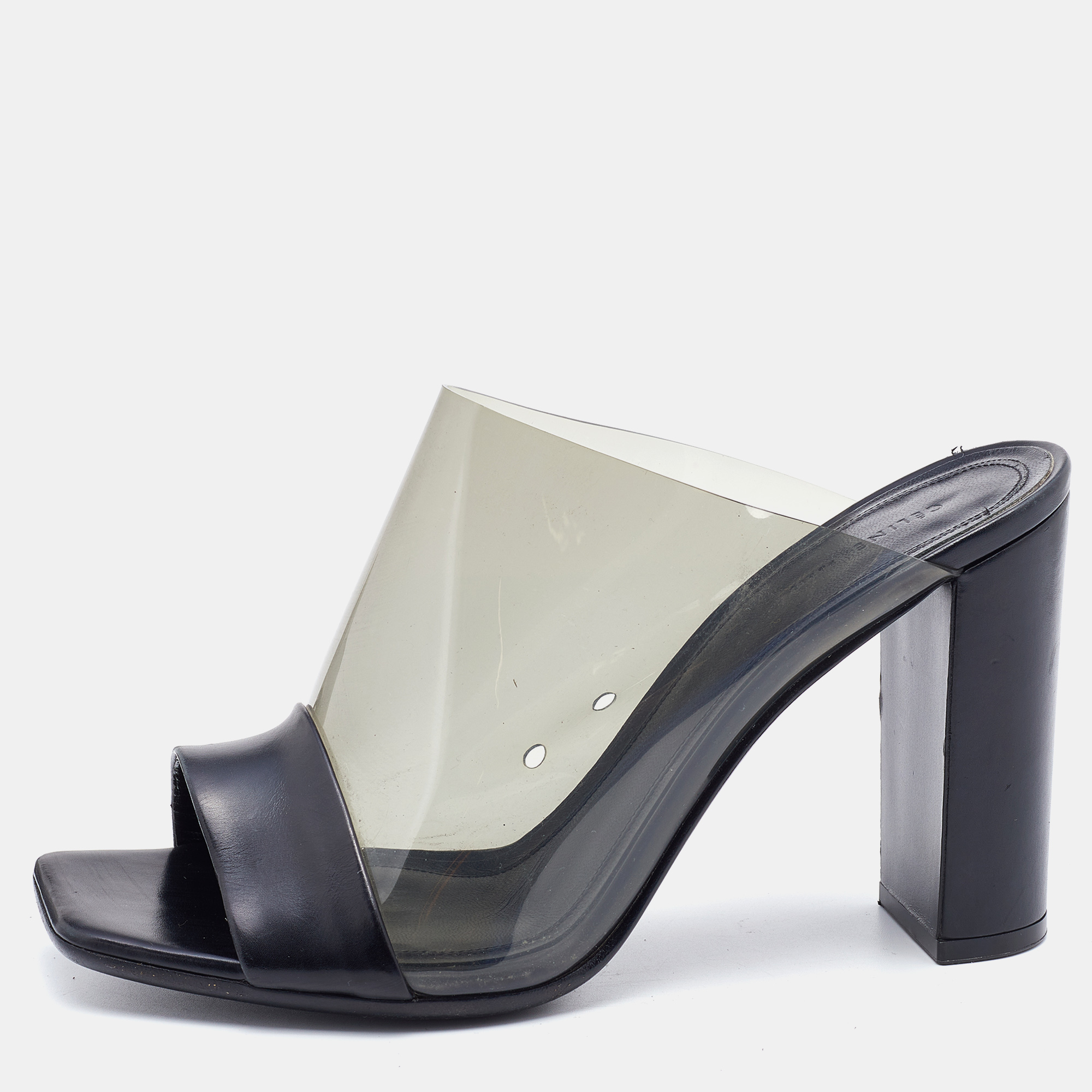 Pre-owned Celine Black Leather And Pvc Slide Sandals Size 37