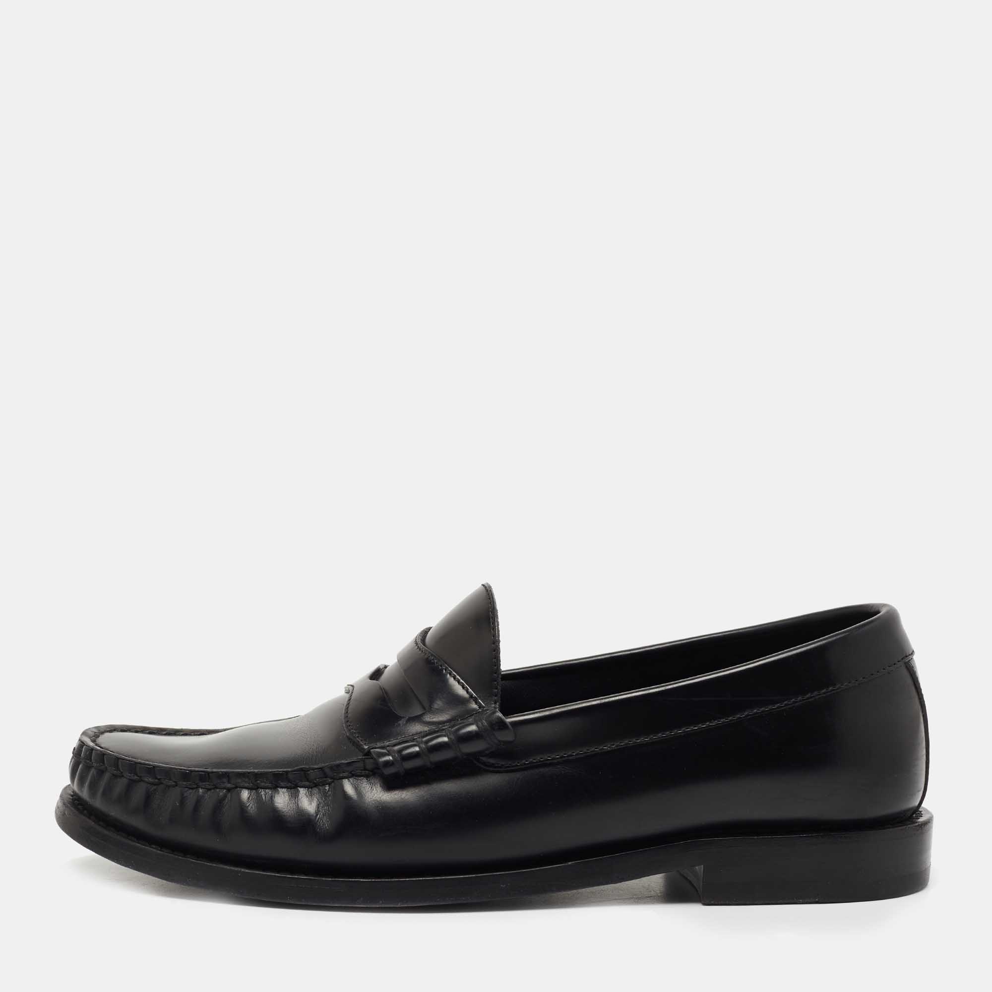 Pre Owned Celine Black Leather Slip On Loafers Size 36.5