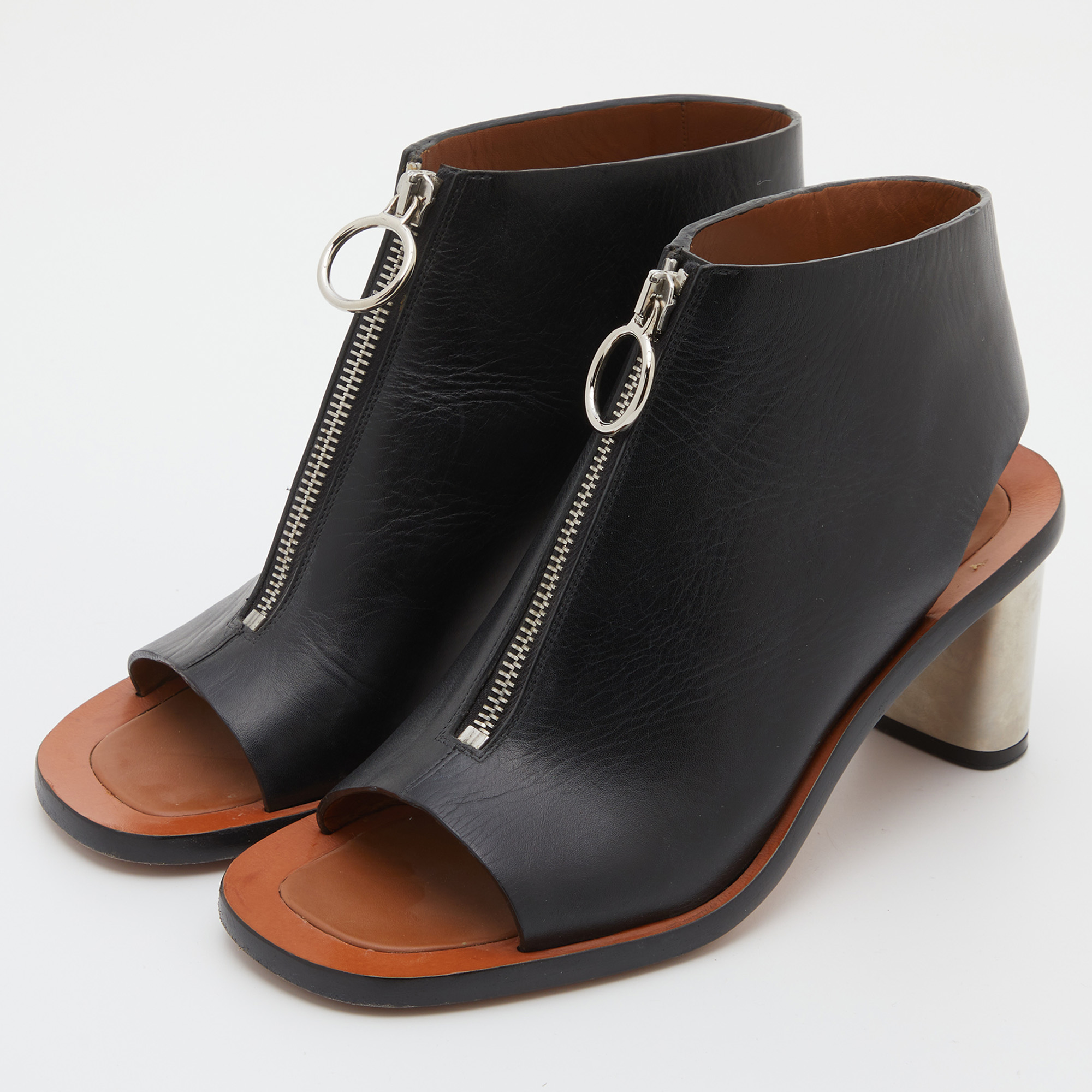 

Celine Black Leather Zip Up Open Toe Booties Size